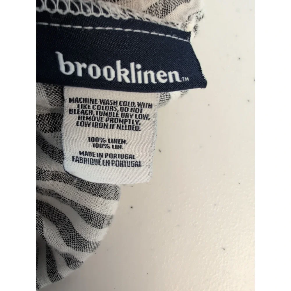 Brooklinen 100%  Linen Fitted Sheet Queen neutral gray striped + 1 case Portugal